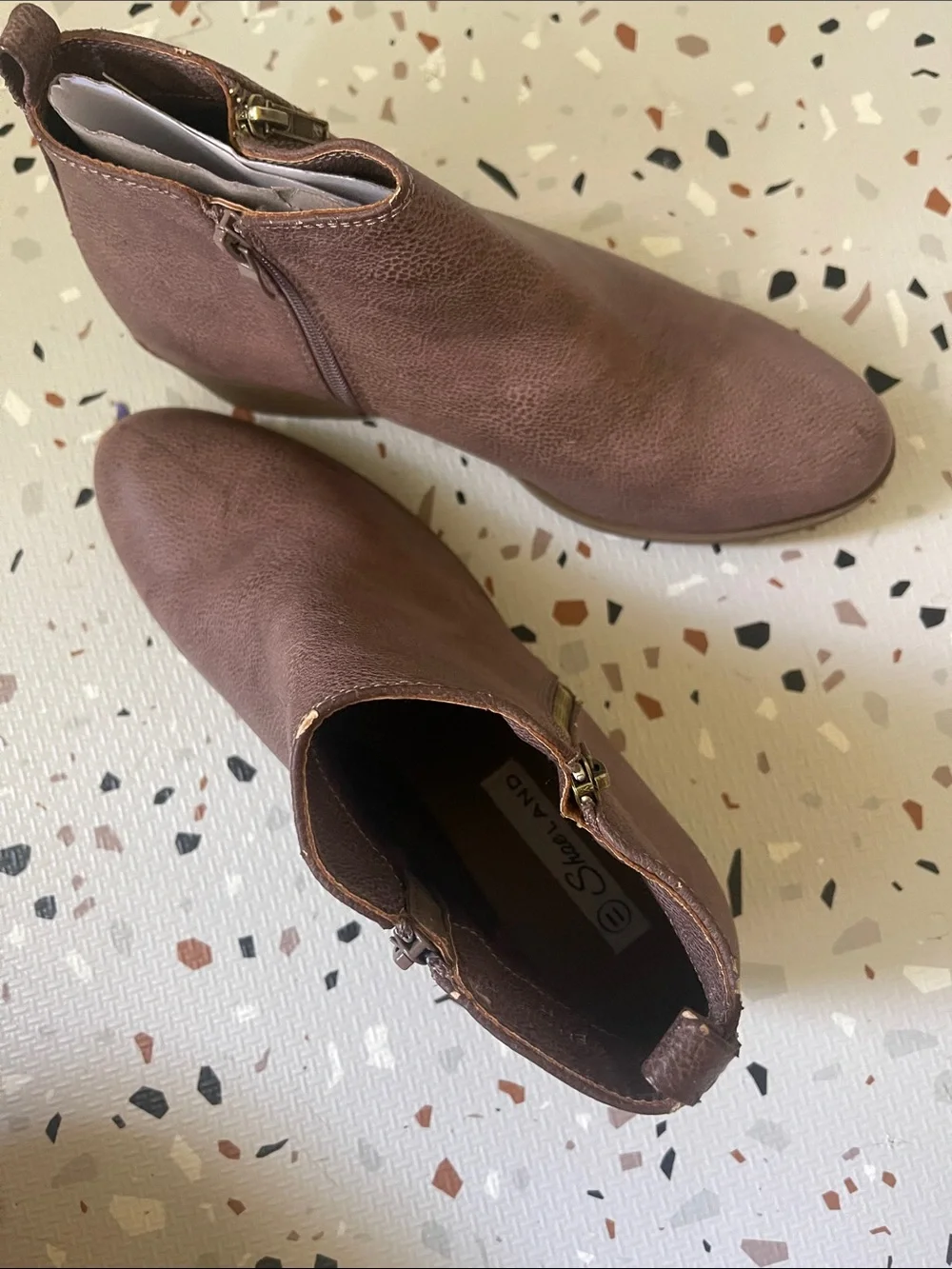 Women's Brown Side-Zip Ankle Booties with Block Heel